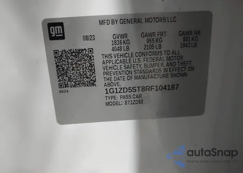 2024 Chevrolet Malibu Fwd 1Lt from USA, damaged, VIN 1G1ZD5ST8RF104187